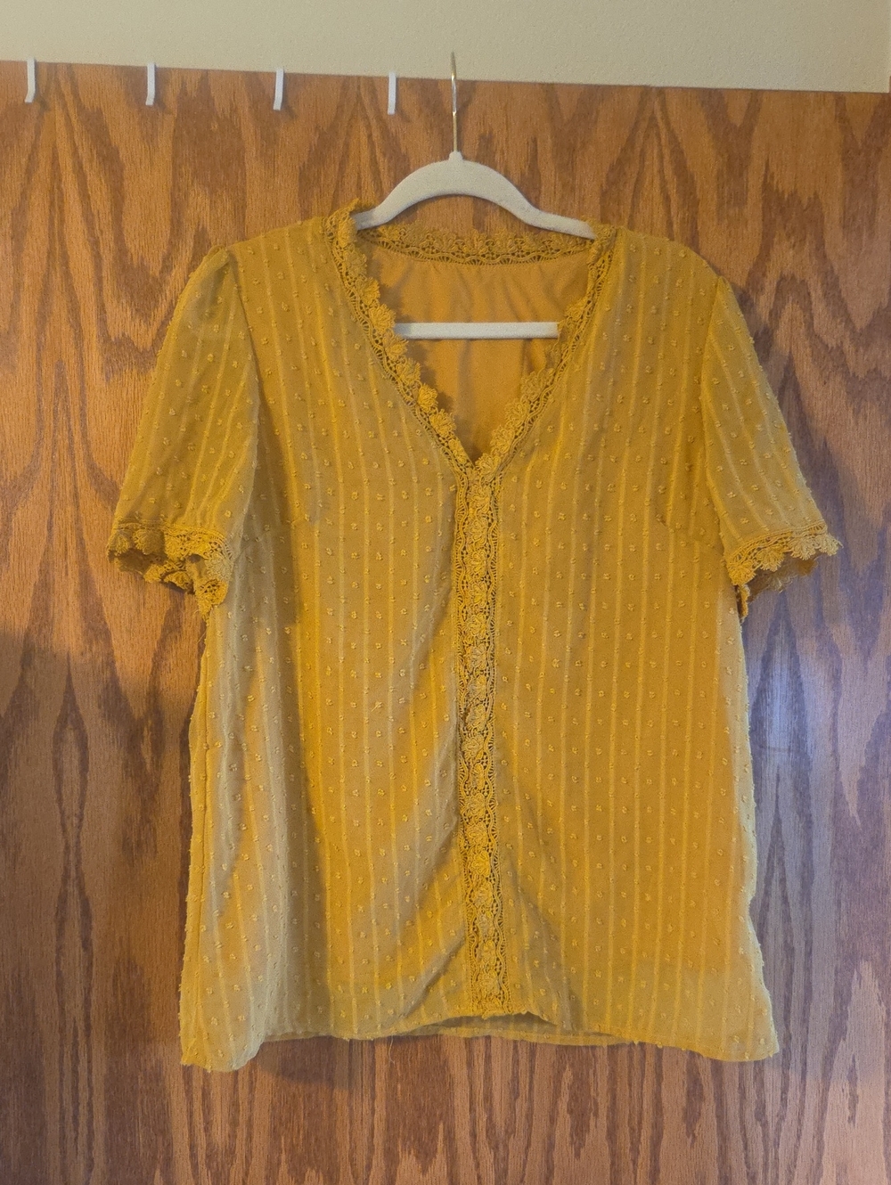 Women’s Mustard Lace-Trim V-Neck Top